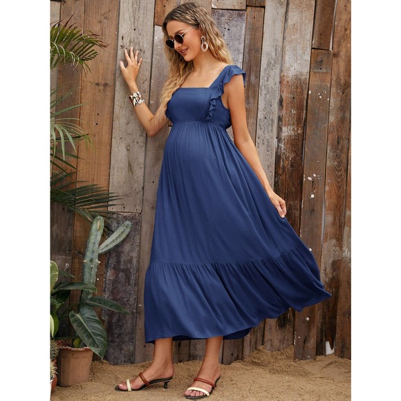 Maternity Tie Backless Ruffle Trim Dress - Picture 6 of 11